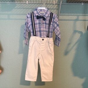 The Children's Place Purple Plaid Shirt and White Pants Set